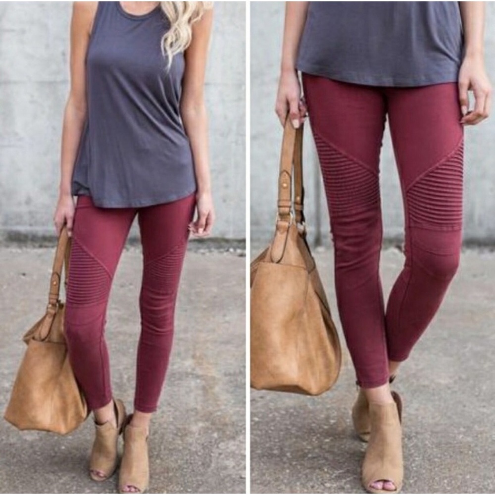 Dusty Mauve Moto Biker Legging w/zipper S/M L/XL - Picture 3 of 5